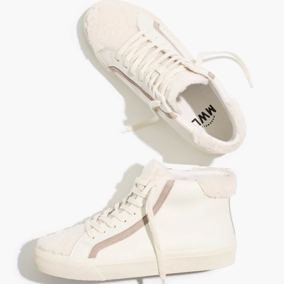 Madewell Shoes - MADEWELL SIDEWALK HIGH-TOP LEATHER SNEAKERS FAUX SHERPA EDITION NWT 7